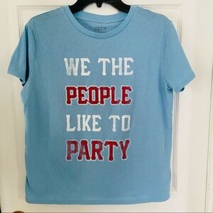 NWOT FREEZE WE THE PEOPLE LIKE TO PARTY blue & red graphic shirt Size XL